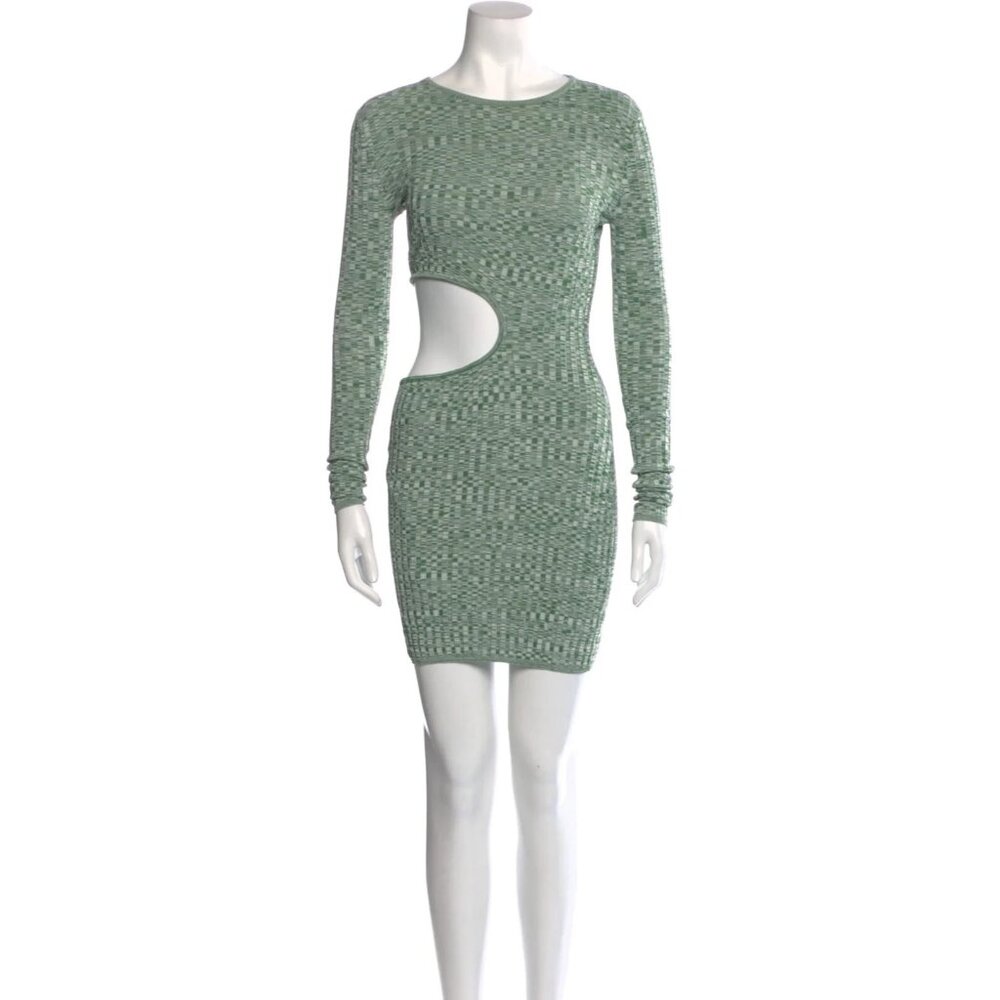 Aya Muse Womens Cut Out Printed Sheath Mini Dress Small Green Viscose Blend
